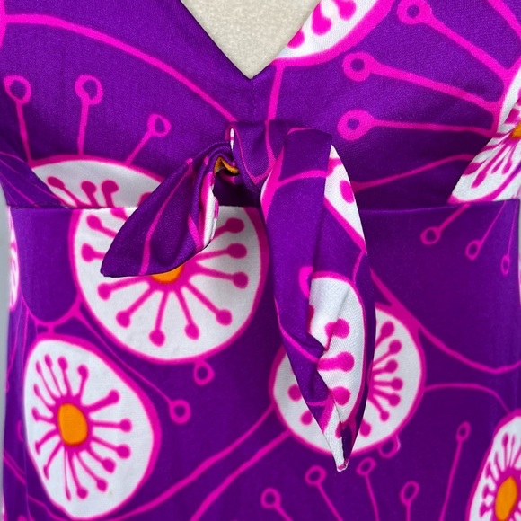 VINTAGE 1970s Slip Dress Psychedelic Maxi Purple Halter Printed Nightgown - Picture 6 of 13